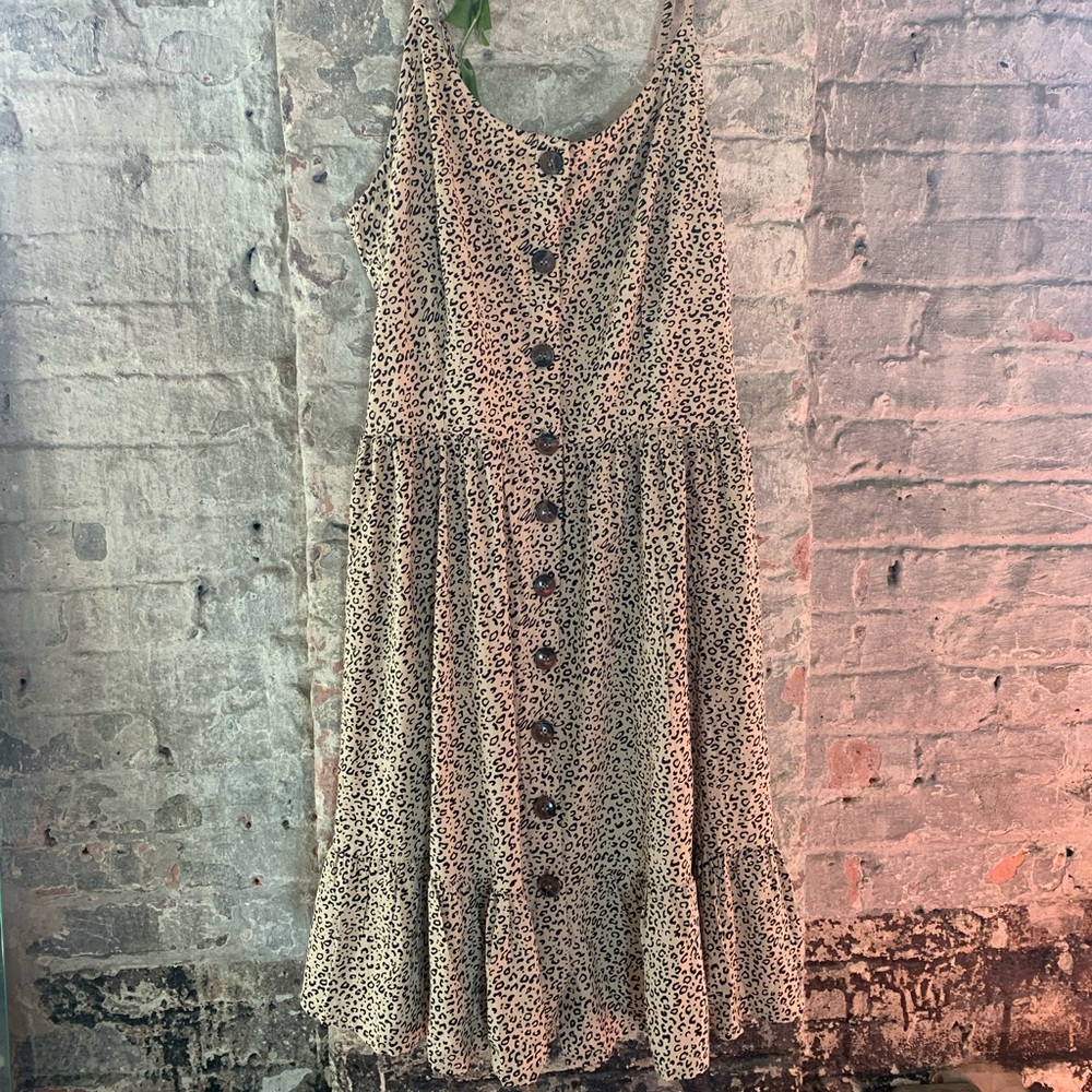 Animal Print Dress with Pockets - L